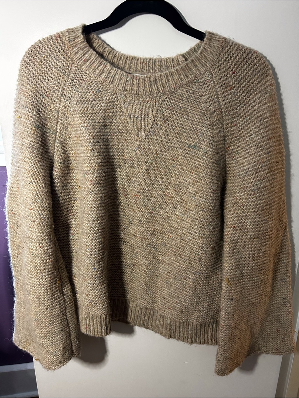 Madewell Beige Crewneck Sweater with Subtle Flecks